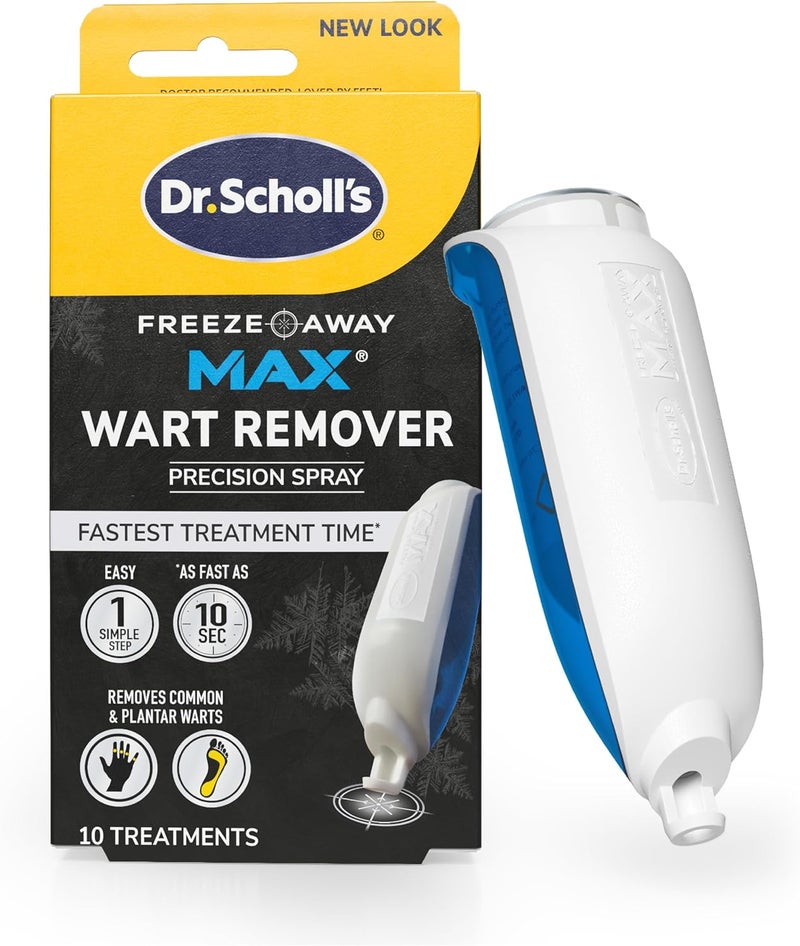 Dr. Scholl's [DrSch-Max-Wart-Rmvr-Spray-10C] Dr. Scholl's Freeze Away MAX Wart Remover, 10 Treatments - As Fast As 10 Seconds to Treat Warts, Removes Common Warts & Plantar Warts on Hands & Feet, Easy to Use Precision Spray for Wart Removal - Image 1