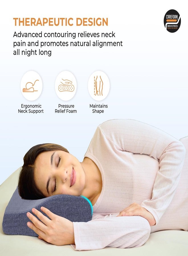CareFoam Memory Foam Cervical Neck Pillow | 2 Years Warranty | Pain Relief Sleep, Improves Posture, Spinal Alignment, Neck Pain Relief | 19 x 12 x 4 Inch | Blue Melange | Pack of 1 - Image 2