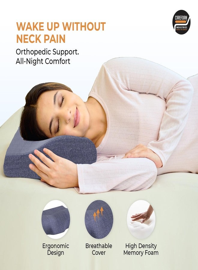 CareFoam Memory Foam Cervical Neck Pillow | 2 Years Warranty | Pain Relief Sleep, Improves Posture, Spinal Alignment, Neck Pain Relief | 19 x 12 x 4 Inch | Blue Melange | Pack of 1 - Image 5