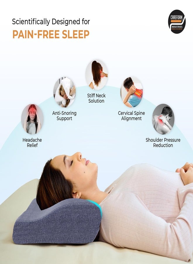 CareFoam Memory Foam Cervical Neck Pillow | 2 Years Warranty | Pain Relief Sleep, Improves Posture, Spinal Alignment, Neck Pain Relief | 19 x 12 x 4 Inch | Blue Melange | Pack of 1 - Image 4