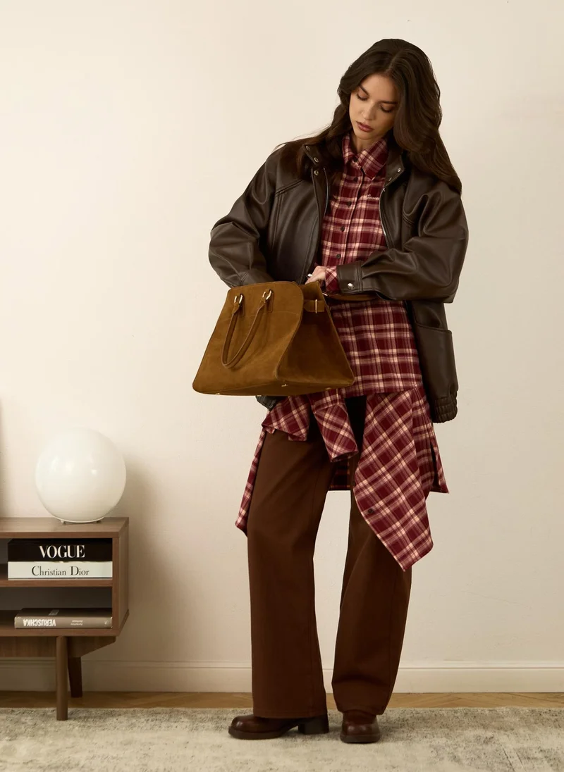 Lichi  Checkered relaxed shirt with embroidery for Women | Best Price UAE