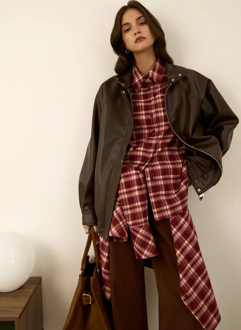 Lichi  Checkered relaxed shirt with embroidery for Women | Best Price UAE