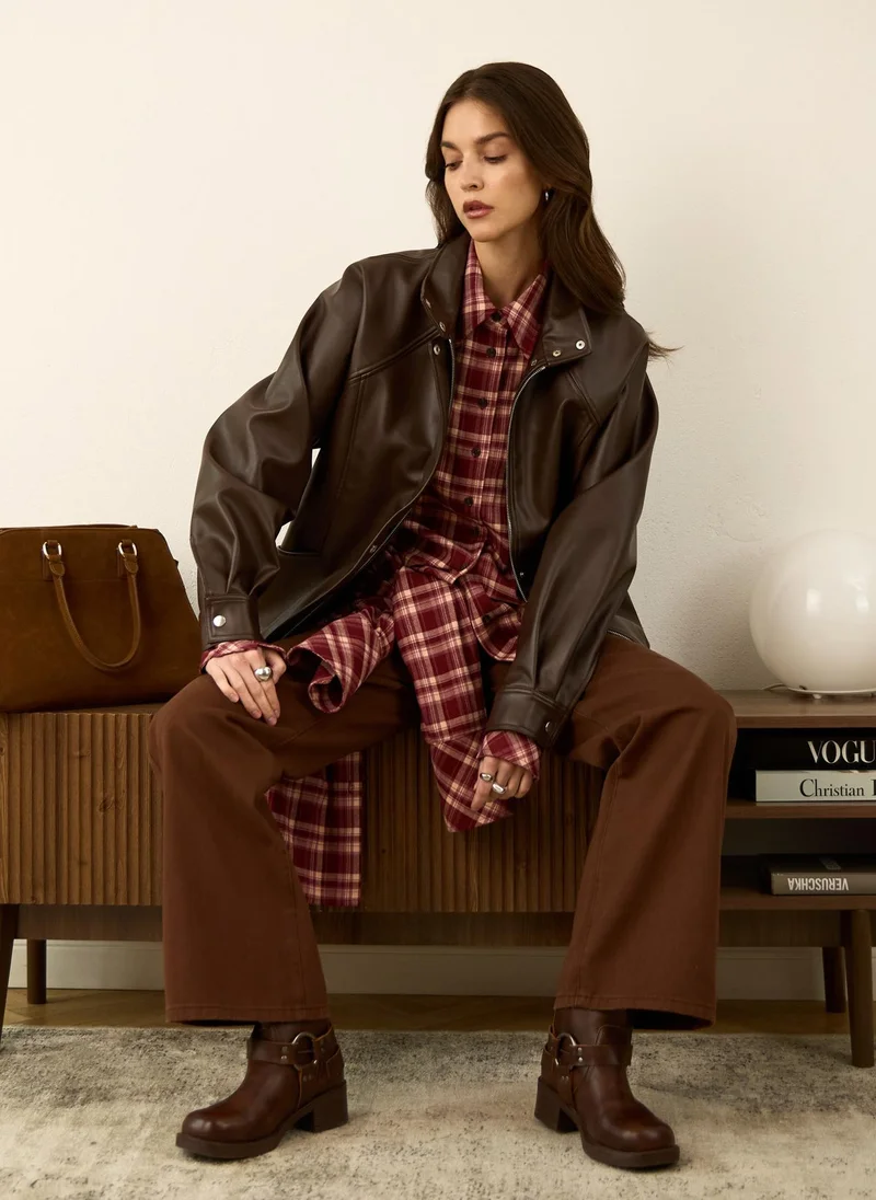 Lichi  Checkered relaxed shirt with embroidery for Women | Best Price UAE