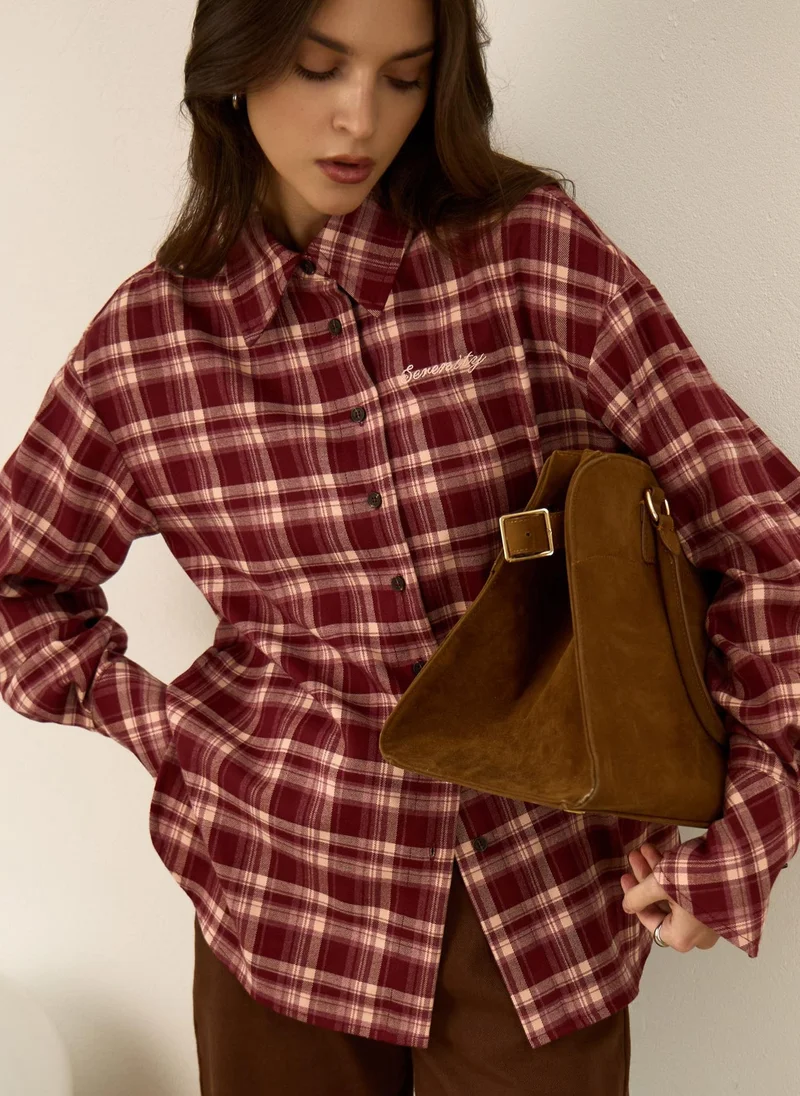 Lichi  Checkered relaxed shirt with embroidery for Women | Best Price UAE
