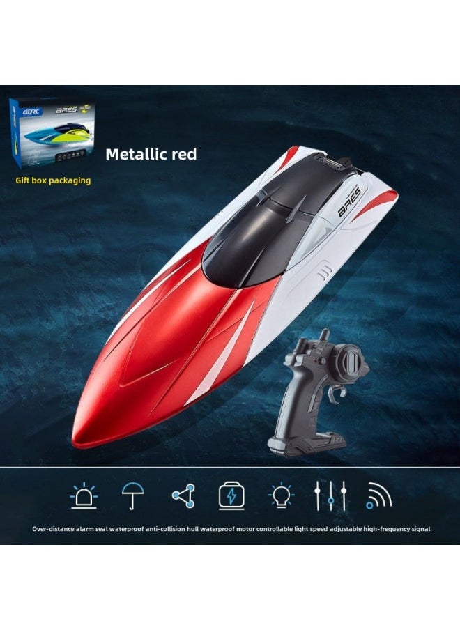 High Speed Remote Control Speedboat Oversized Remote Control Boat Children Charging Wireless Electric Boy Water Toy Boat Model-Color:Gift Box - Red 100 Minutes Battery Life + Automatic Reset + Gear Adjustment-Specification:Two Rechargeable Batteries Are Recommended [double Battery Life]  - Image 1