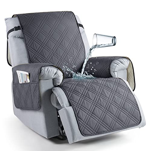 TAOCOCO 100 Waterproof Recliner Chair Cover Non Slip Recliner Covers for Recliner Chair with Pocket Washable Reclining Chair Cover Furniture Protector for Kids Pets236 Dark Grey