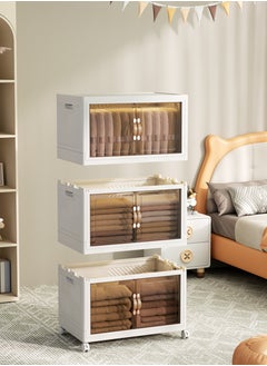 Old_Feller Foldable Plastic Storage Box 3 layers With Wheels and Doors,XLarge Storage Bin with Lid Organizers Stackable Storage Bins, Closet Organizers Double Door Magnetic with Universal Pulley  - Image 3