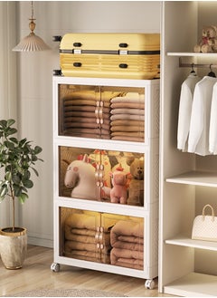 Old_Feller Foldable Plastic Storage Box 3 layers With Wheels and Doors,XLarge Storage Bin with Lid Organizers Stackable Storage Bins, Closet Organizers Double Door Magnetic with Universal Pulley  - Image 4