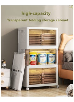 Old_Feller Foldable Plastic Storage Box 3 layers With Wheels and Doors,XLarge Storage Bin with Lid Organizers Stackable Storage Bins, Closet Organizers Double Door Magnetic with Universal Pulley  - Image 5