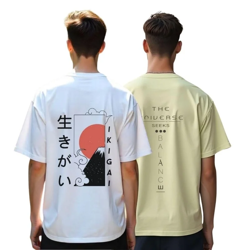 NOBERO Graphic Print Oversized T-Shirt for Men - Pack of 2