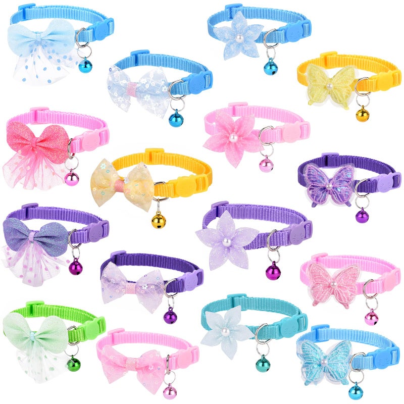 TAMHOO 16 PCS Cute Cat Collars Breakaway with Bell for Boy Cats and Girl Cats Gifts (#2-Multicolor Lace) - Image 1