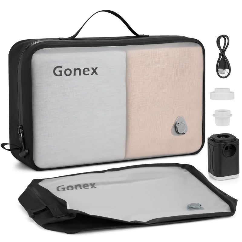 Gonex Vacuum Travel Bag with Pump, Reusable Compression Packing Bag with Handle & Transparent Window, Wide Opening, Waterproof Travel Storage Organizer for Carry-On Suitcase, Backpack (1PC+Pump) - Image 1