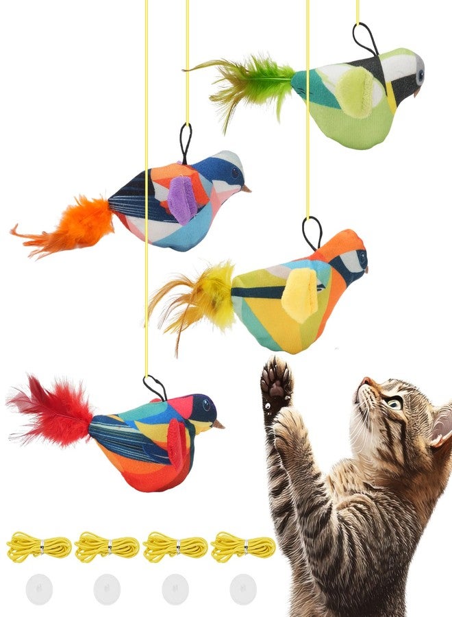 VINGVO 4PCS Interactive Hanging Bird Cat Toys with Chirping Sound & Catnip - Interactive Flying Bird Toy Set for Indoor Cats, Door Hanging Kitten Exercise Play - Image 1