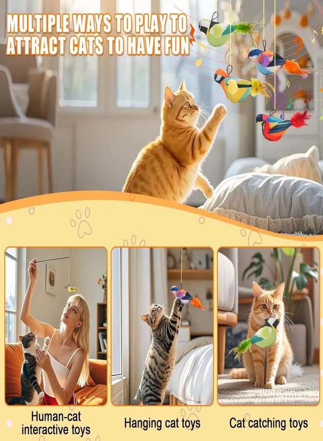 VINGVO 4PCS Interactive Hanging Bird Cat Toys with Chirping Sound & Catnip - Interactive Flying Bird Toy Set for Indoor Cats, Door Hanging Kitten Exercise Play - Image 3