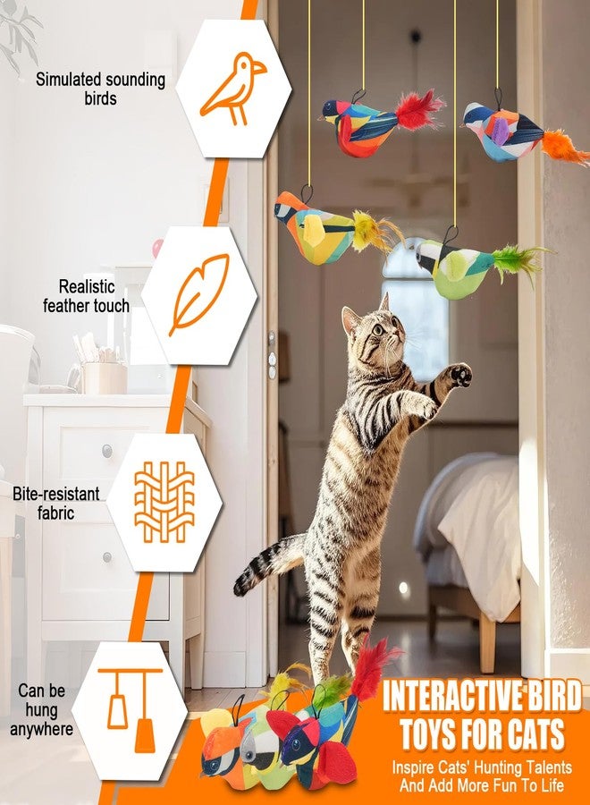 VINGVO 4PCS Interactive Hanging Bird Cat Toys with Chirping Sound & Catnip - Interactive Flying Bird Toy Set for Indoor Cats, Door Hanging Kitten Exercise Play - Image 2