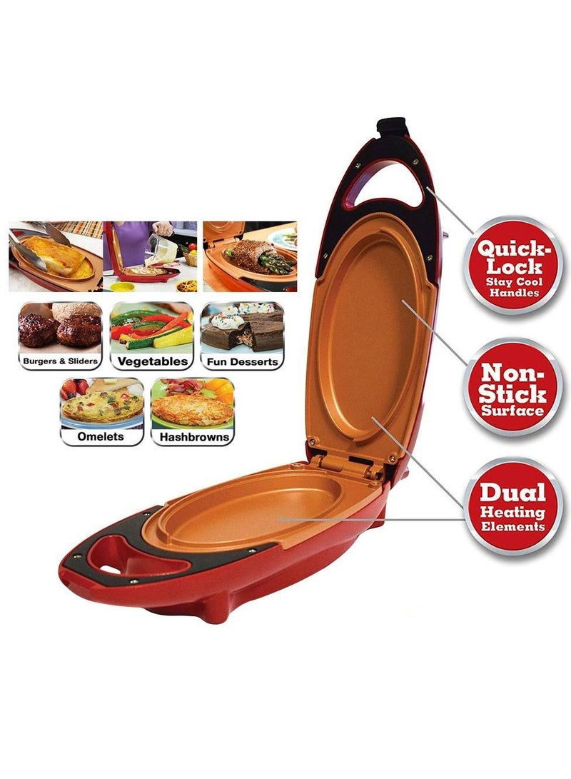 Red Copper 5 Minute Chef Double Sided Copper Infused Grill Pan with Non Stick Anti Scratch Surface for Making Delicious Omelet - Image 2