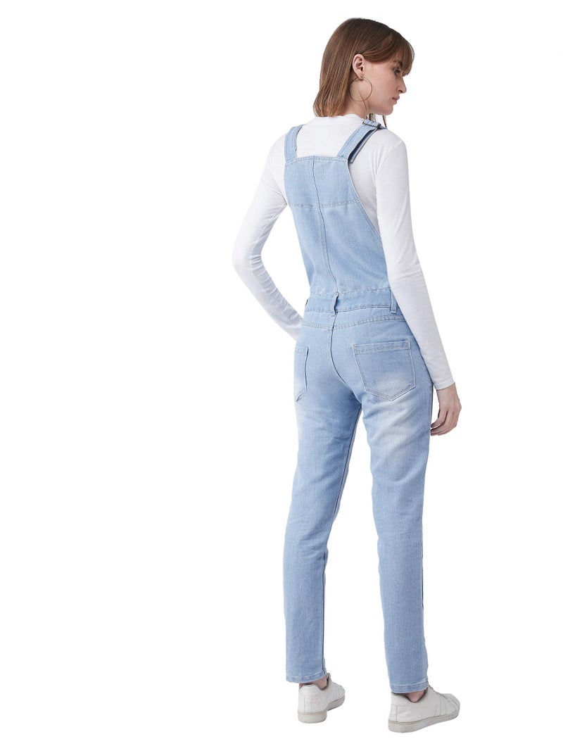 Miss Chase Women's Light Blue Regular Fit Mid Rise Regular Length Ripped Denim Dungaree (MCSS20DEN99-26-158-30_Light Blue_30) - Image 4