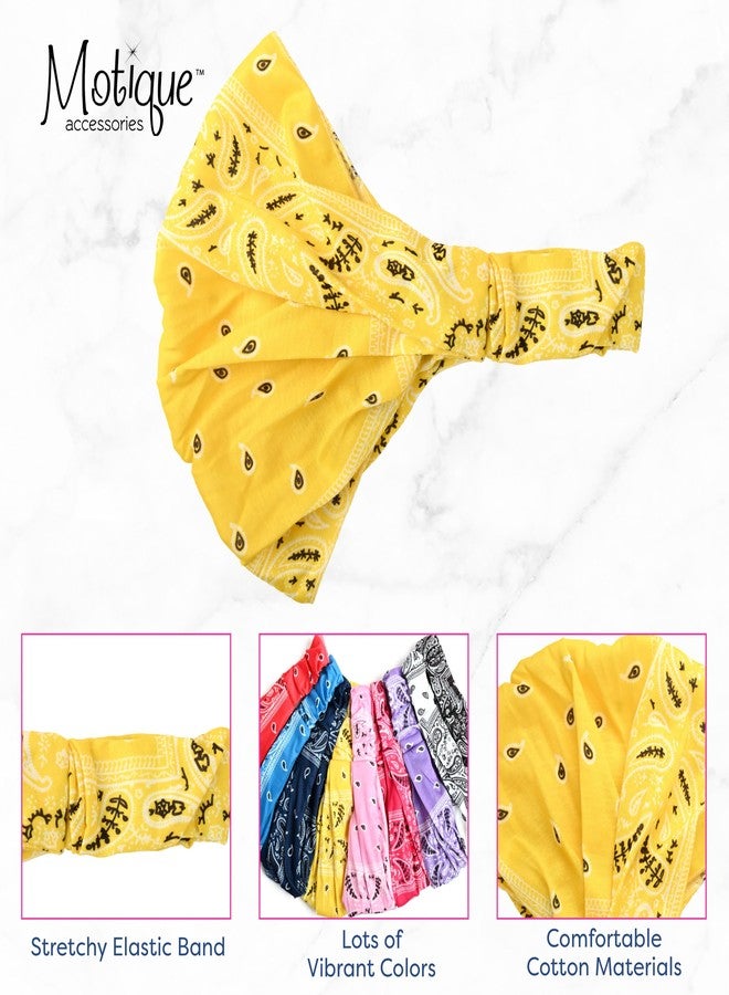 موتيك أكسيسوريز غطاء رأس باندانا قطني عريض ومطاطي من موتيك أكسسواريز، ألوان متعددة (نقشة بيزلي صفراء، مقاس متوسط) - Image 4