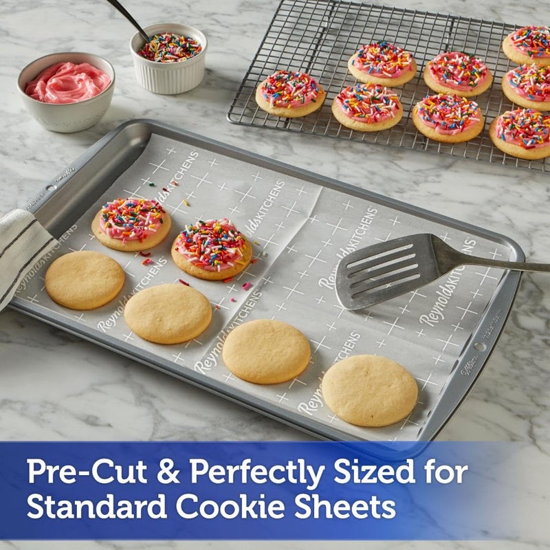 Reynolds Kitchens Cookie Baking Sheets, Pre-Cut Baking Parchment Paper Sheets for Cookies, Oven-Safe up to 425 Degrees, Reusable Up to 3X, No-Mess Cleanup, 12 in x 16 in, 22 Count - Image 3