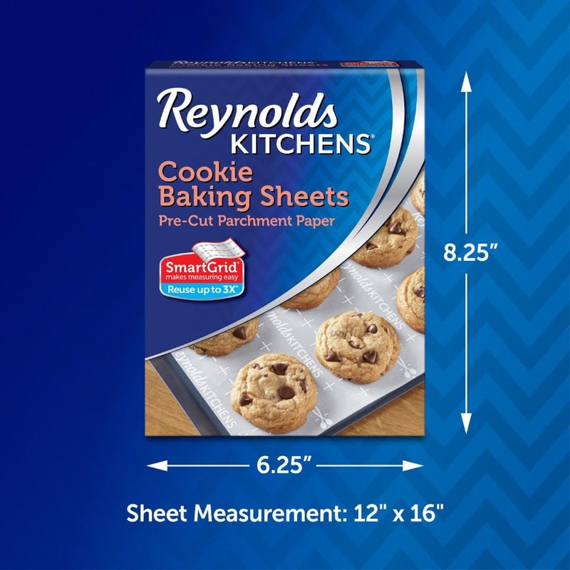 Reynolds Kitchens Cookie Baking Sheets, Pre-Cut Baking Parchment Paper Sheets for Cookies, Oven-Safe up to 425 Degrees, Reusable Up to 3X, No-Mess Cleanup, 12 in x 16 in, 22 Count - Image 2