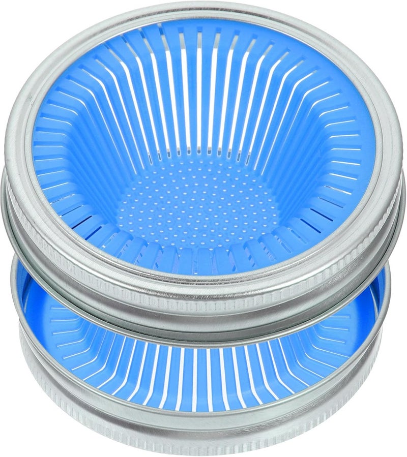 Homoyoyo 2pcs 86mm Blue Wide Mouth Mason Jar Lids Stainless Steel Sprouting Covers with Mesh Strainer for Bean Sprouting and Seed Germination, Reusable Jar Tops for Kitchen Canning and Home - Image 1