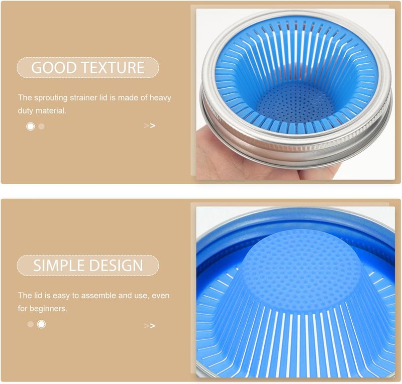 Homoyoyo 2pcs 86mm Blue Wide Mouth Mason Jar Lids Stainless Steel Sprouting Covers with Mesh Strainer for Bean Sprouting and Seed Germination, Reusable Jar Tops for Kitchen Canning and Home - Image 3