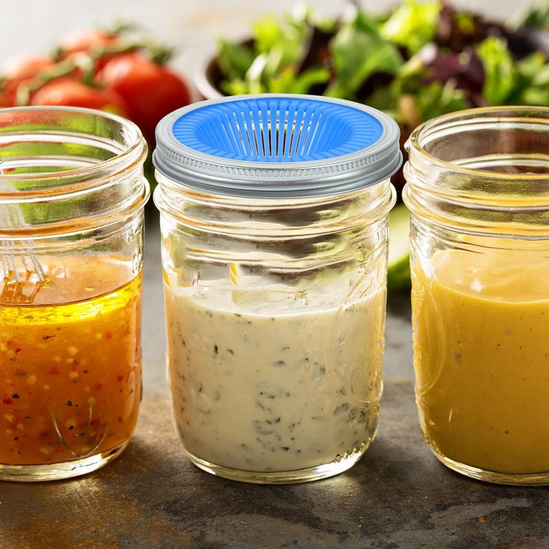 Homoyoyo 2pcs 86mm Blue Wide Mouth Mason Jar Lids Stainless Steel Sprouting Covers with Mesh Strainer for Bean Sprouting and Seed Germination, Reusable Jar Tops for Kitchen Canning and Home - Image 4