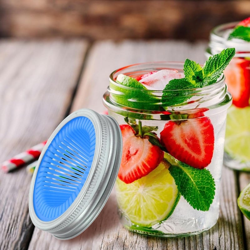 Homoyoyo 2pcs 86mm Blue Wide Mouth Mason Jar Lids Stainless Steel Sprouting Covers with Mesh Strainer for Bean Sprouting and Seed Germination, Reusable Jar Tops for Kitchen Canning and Home - Image 5