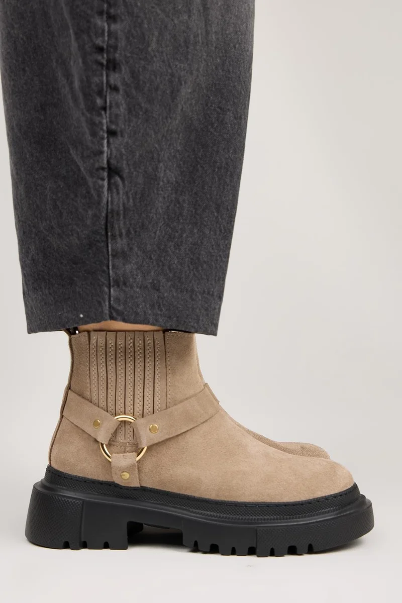 Manijero Manijero Tessa Women's Genuine Leather Elasticated Mink Boots with Ring Accessory