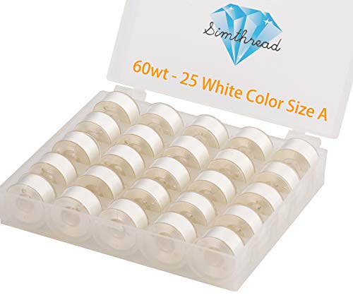 Simthread 25pcs White Prewound Bobbin Thread Size A Class 15 SA156 60WT with Clear Storage Plastic Case Box 70D2 for Brother Embroidery Thread Sewing Thread Machine DIY