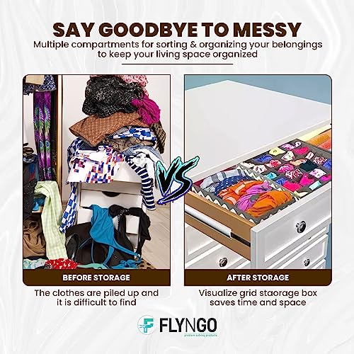 FLYNGO Foldable Drawer Organizer For Wardrobe,Clothing,Undergarment Closet Organiser Divider Storage Box For For Socks,Bra,Tie,And Scarfs(4 Pc Wave)(Nylon),Grey - Image 2