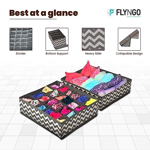 FLYNGO Foldable Drawer Organizer For Wardrobe,Clothing,Undergarment Closet Organiser Divider Storage Box For For Socks,Bra,Tie,And Scarfs(4 Pc Wave)(Nylon),Grey - Image 4