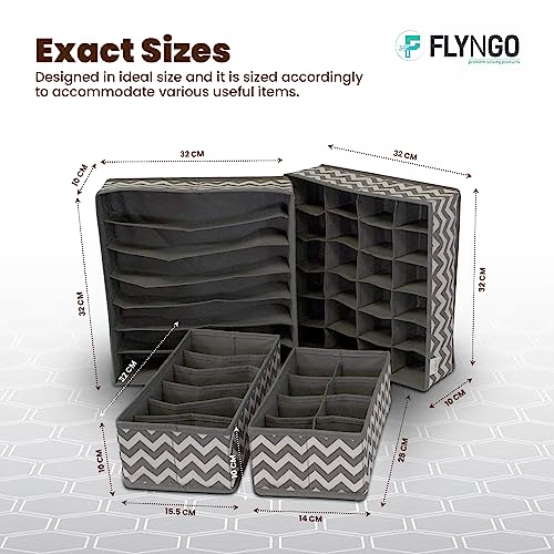 FLYNGO Foldable Drawer Organizer For Wardrobe,Clothing,Undergarment Closet Organiser Divider Storage Box For For Socks,Bra,Tie,And Scarfs(4 Pc Wave)(Nylon),Grey - Image 3