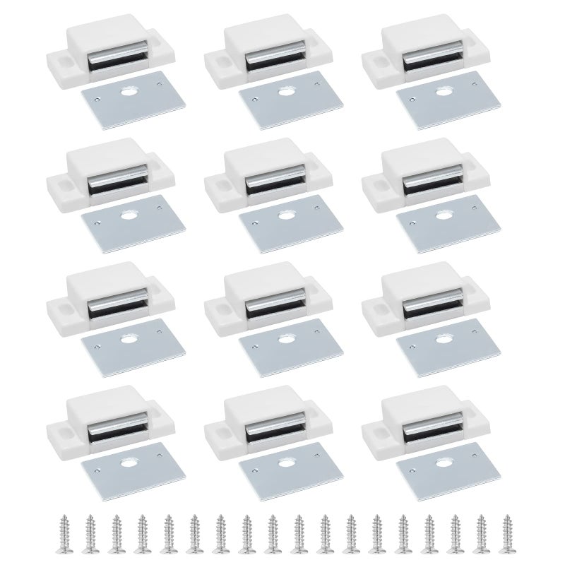 BokWin 12 PCS Magnetic Door Catch,Single Magnetic Catch White-15lb High Magnetic Shutter Hardware for Cupboard Kitchen Bathroom Closet Closures Cabinet Door with Screws - Image 1