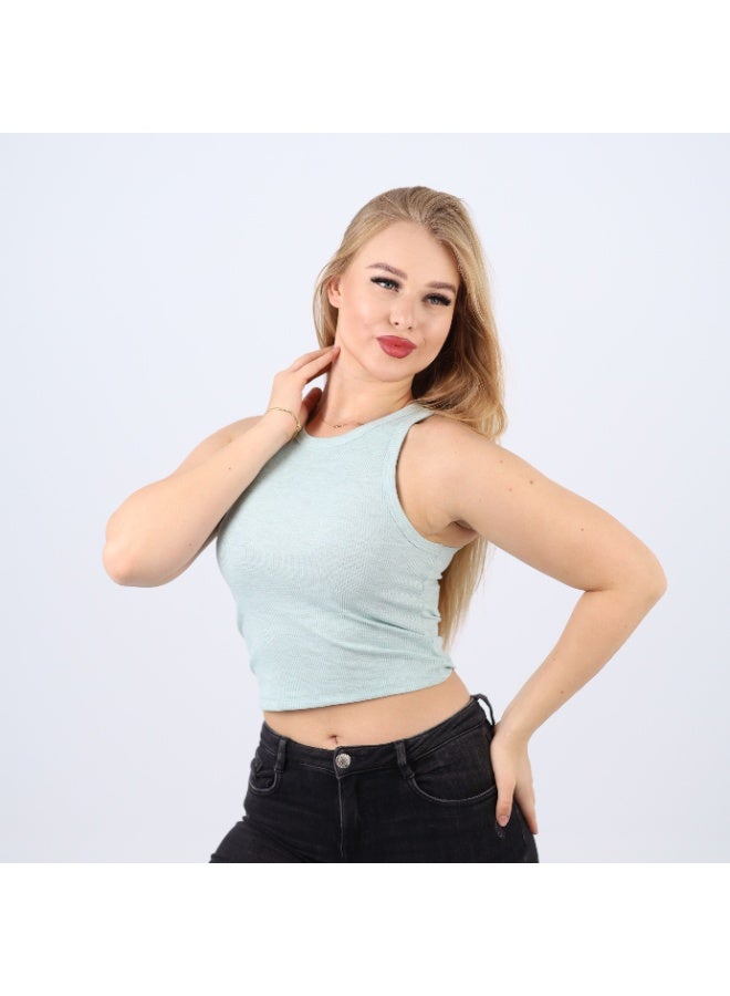 زيكوتكس  بلوزة نسائية قصيرة بدون أكمام مضلعة من القطن - Image 3