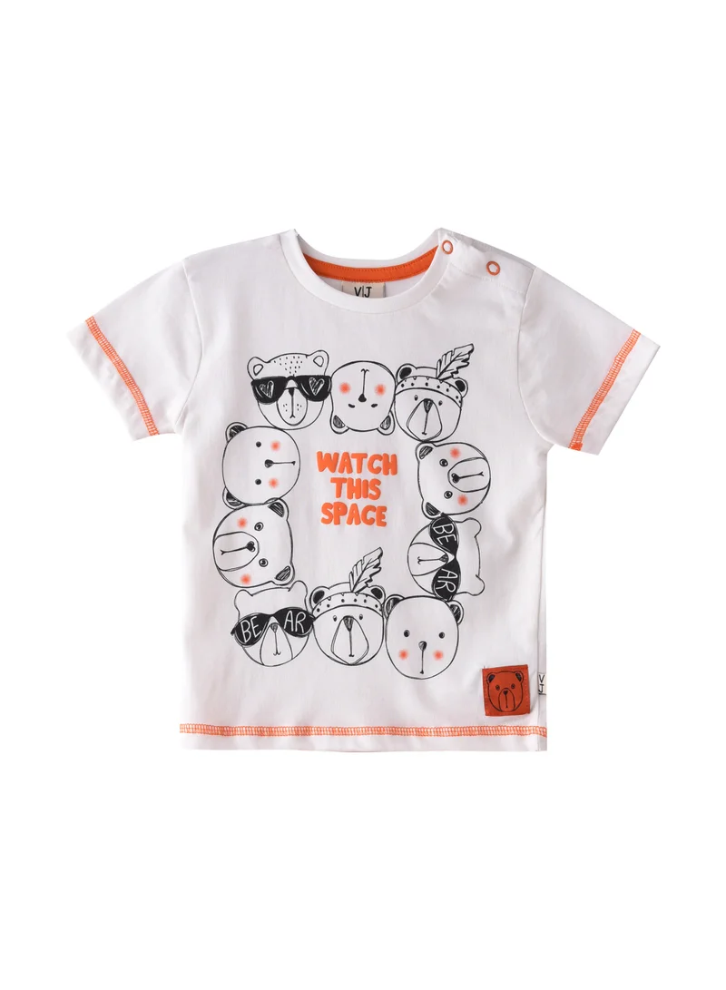 victor and jane Baby Boys 2 piece Set - T-Shirts & Shorts - Off-While and Orange (100% Cotton)- VJ