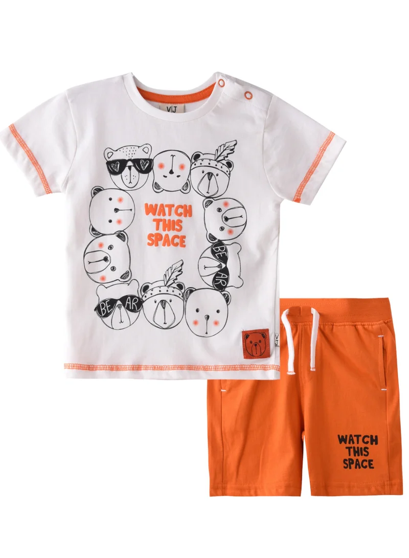 victor and jane Baby Boys 2 piece Set - T-Shirts & Shorts - Off-While and Orange (100% Cotton)- VJ