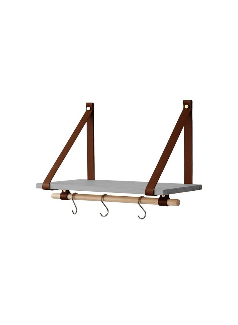 Home Gallery PU Brown Leather Strap Wall Floating Shelf  Gray  - Image 2