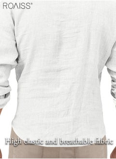 roaiss Men's Cotton Linen Henley Shirt Long Sleeve Casual Beach Top  - Image 4