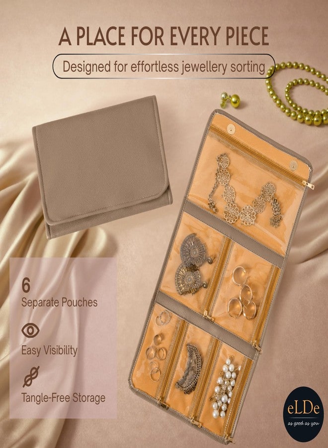 ELDE Travel Jewellery Organizer Pouch for Women | Portable & Compact Jewelry Storage Bag with Multiple Zip Compartments | Jewellery Organisers Box for Necklace, Earring & Bangle Organizer (Beige) - Image 3