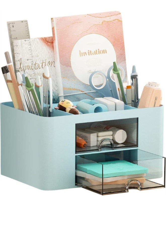 Generic Pencil Pen Holder for Desk, Desk Organizer with 2 Drawers, Pencil Pen Holder for Desk Stationery Supplies Organizer Desk Organizers with 5 Compartments for Office Home School  - Image 1