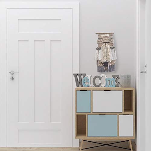 E-view Rustic Wooden Teal Home Sign Decorative Cutout Letters Freestanding Block Word Sign Hanging Ornament Table Shelf Decor (Welcome) - Image 2