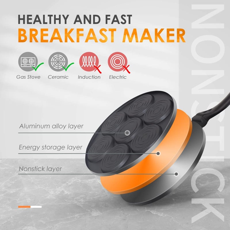 LUCKY Nonstick Pancake Pan with 7 Molds Pancake Pan 9.7 Inch, Mini Pancake Maker with PFOA-Free Coating, Crepe Griddle for Kids, Gas Compatible Breakfast Griddle, Black - Image 3
