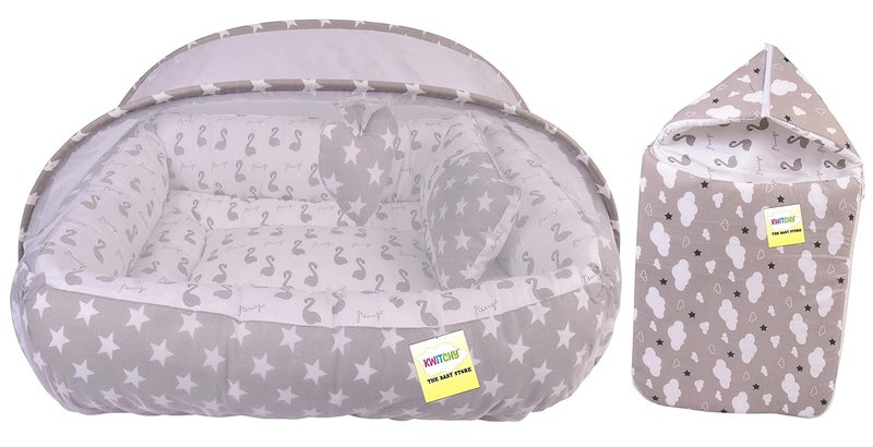 Kwitchy Newborn Baby Bedding Set Cushioned Mattress Sleeping Bag Combo 06 Months Grey 2PCS Set - Image 1
