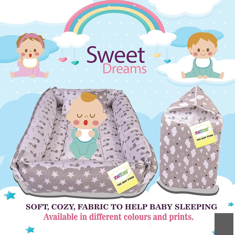 Kwitchy Newborn Baby Bedding Set Cushioned Mattress Sleeping Bag Combo 06 Months Grey 2PCS Set - Image 2