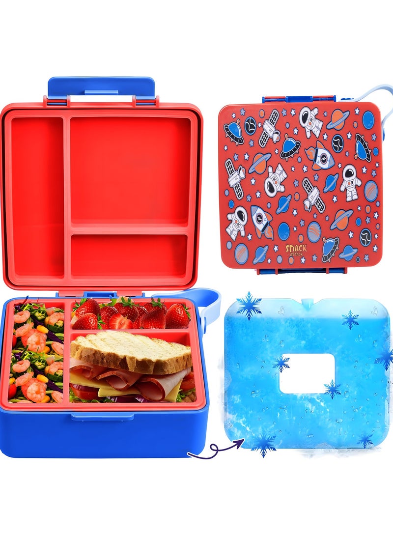 Snack Attack Kids Bento Lunch Box with Ice Pack – Space Astronaut Design – Leakproof Convertible 3-5 Compartments, BPA-Free Food-Grade Material – School & Daycare Lunchbox for Boys & Girls - Image 1