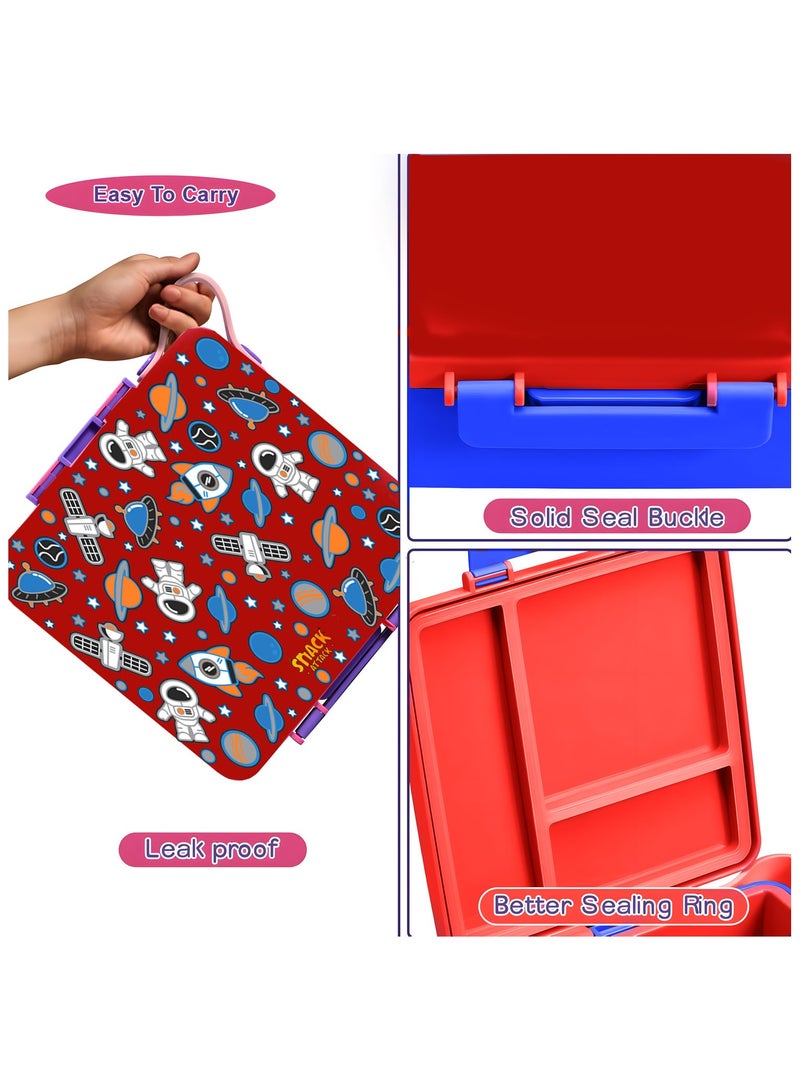 Snack Attack Kids Bento Lunch Box with Ice Pack – Space Astronaut Design – Leakproof Convertible 3-5 Compartments, BPA-Free Food-Grade Material – School & Daycare Lunchbox for Boys & Girls - Image 2