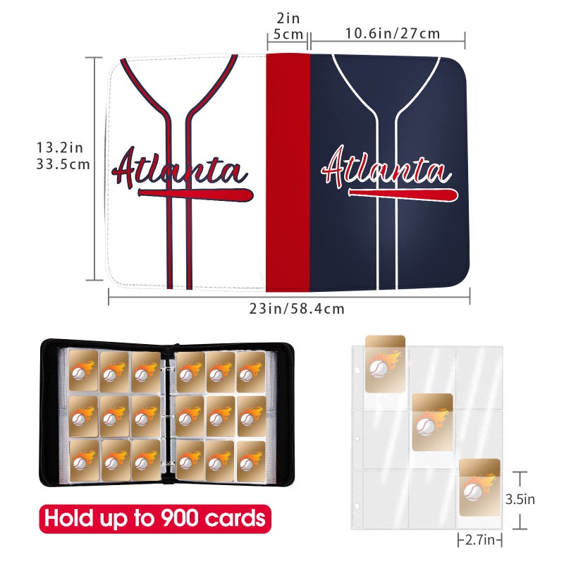 KivolFun Baseball Card Binder with Sleeves 900 Pocket  Atlanta Baseball Card Holder for Trading Cards Baseball Collector Album Sports Card 3 Ring Binder Storage Book Folder Organizer for Kids Gift  - Image 3