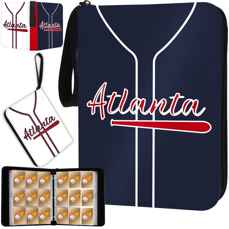 KivolFun Baseball Card Binder with Sleeves 900 Pocket  Atlanta Baseball Card Holder for Trading Cards Baseball Collector Album Sports Card 3 Ring Binder Storage Book Folder Organizer for Kids Gift  - Image 1