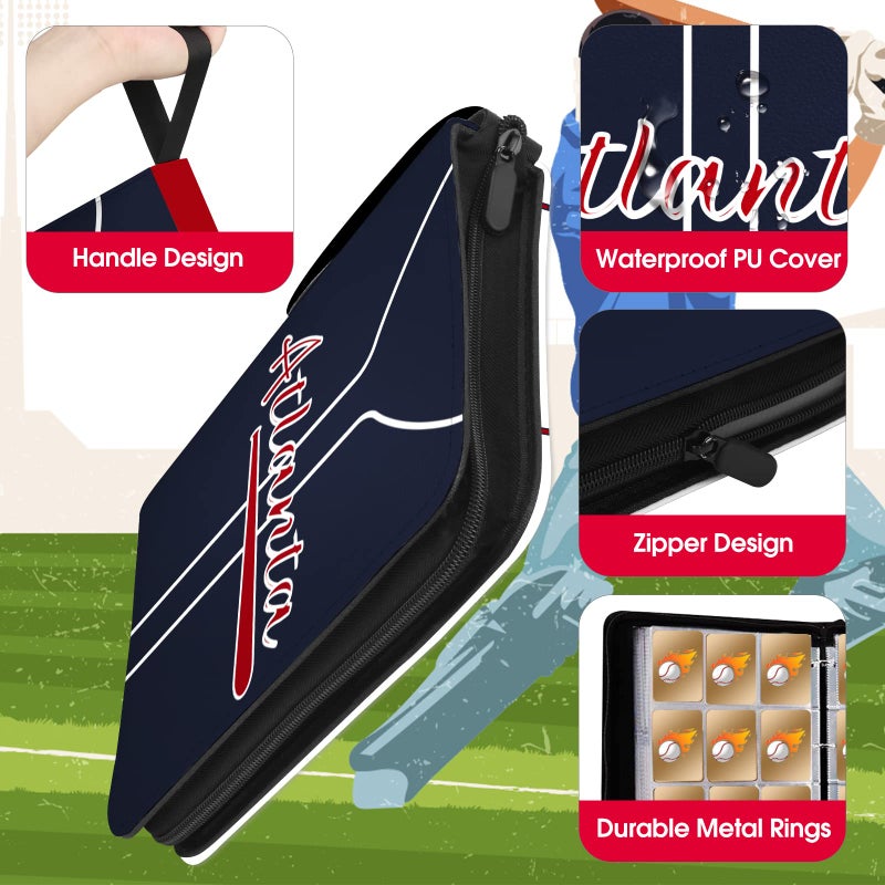 KivolFun Baseball Card Binder with Sleeves 900 Pocket  Atlanta Baseball Card Holder for Trading Cards Baseball Collector Album Sports Card 3 Ring Binder Storage Book Folder Organizer for Kids Gift  - Image 2